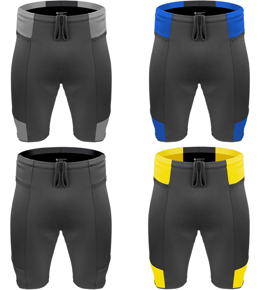 Mens Gel cycling shorts, bike shorts with side pockets  Black on Yellow